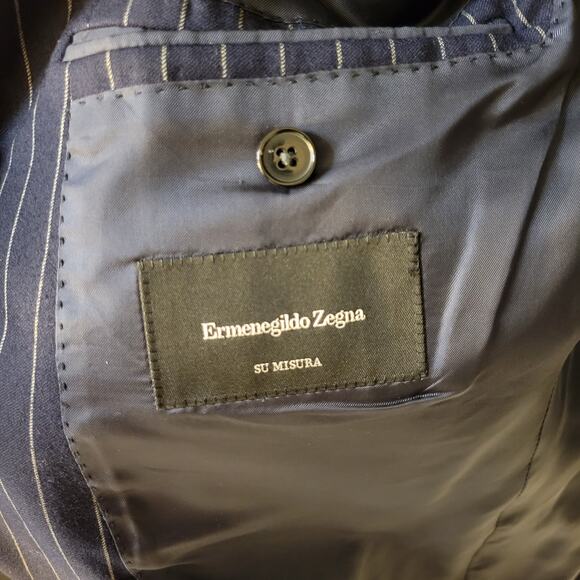 Ermenegildo Zenga Su Misura Jacket Blue with White Stripes 52L - Picture 5 of 8